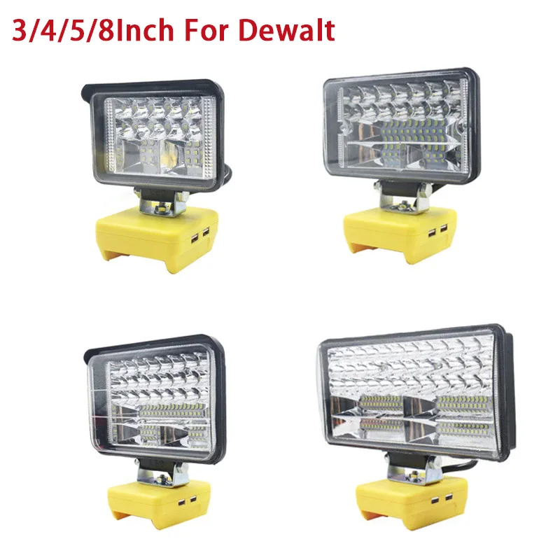 LED pracovné svetlo baterka 3/4/5/8 palca pre Dewalt 18V 20V Litium Battery Prenosná lampa s lampa s USB DCB205 DCB206