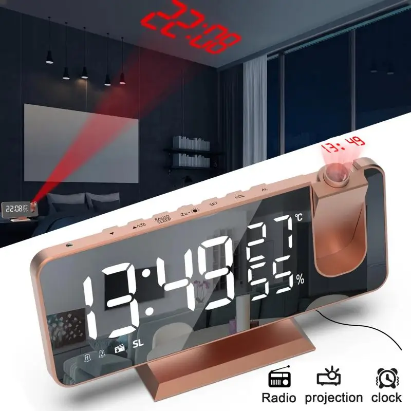 LED premietacie budíky USB Elektronický stropný projektor Alarm Alarm s rádiom FM pre spálne pracovné hodiny