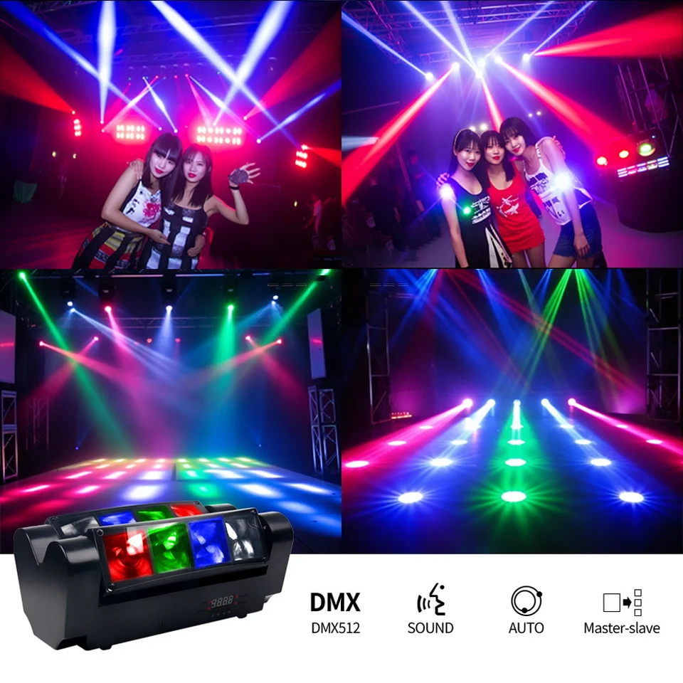 LED profesionálne pódiové svetlá DMX512 Self-Walking and Sound Control Family Party Party Lights Lights DJ Nightclub RGBW Light