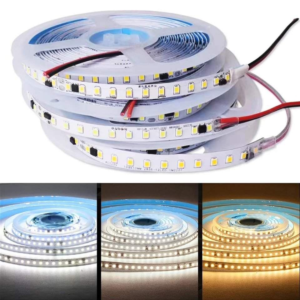 LED pásma LIGH LIGHT 220V 2835 120LED/m 5m 10m 20 m IP20 IP67 Vodotesná biela WHRATER WHRETNÁ PRÍRODNÁ 220 V LED páska pre dekoráciu