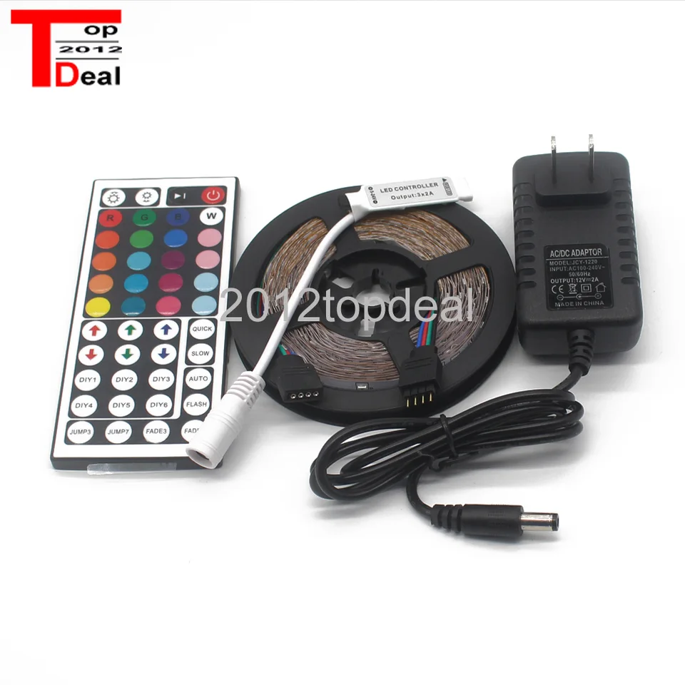 LED pásové svetlo 5M SMD 5050 RGB White / White White DC12V 2A 3A Ovládač dodávateľa energie 24key 44key IR diaľkové RGB Strip Lights Lights