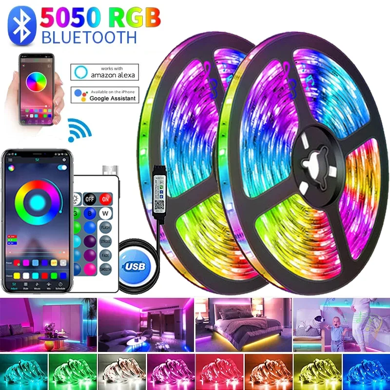 LED pásové svetlá s hudobnou synchronizáciou aplikácie Control Color Color Zmena lampy LED diódy Diódové svetlá pre tv podsviete
