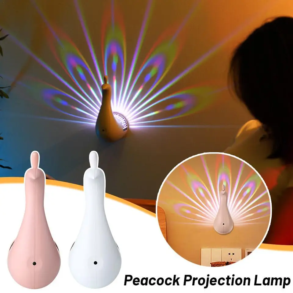 LED Pávová projekčná lampa Stlmiteľná diaľkový časovač atmosféra pre domácu spálňu nočná stena dekorácie 12 farebné spánkové nočné svetlo