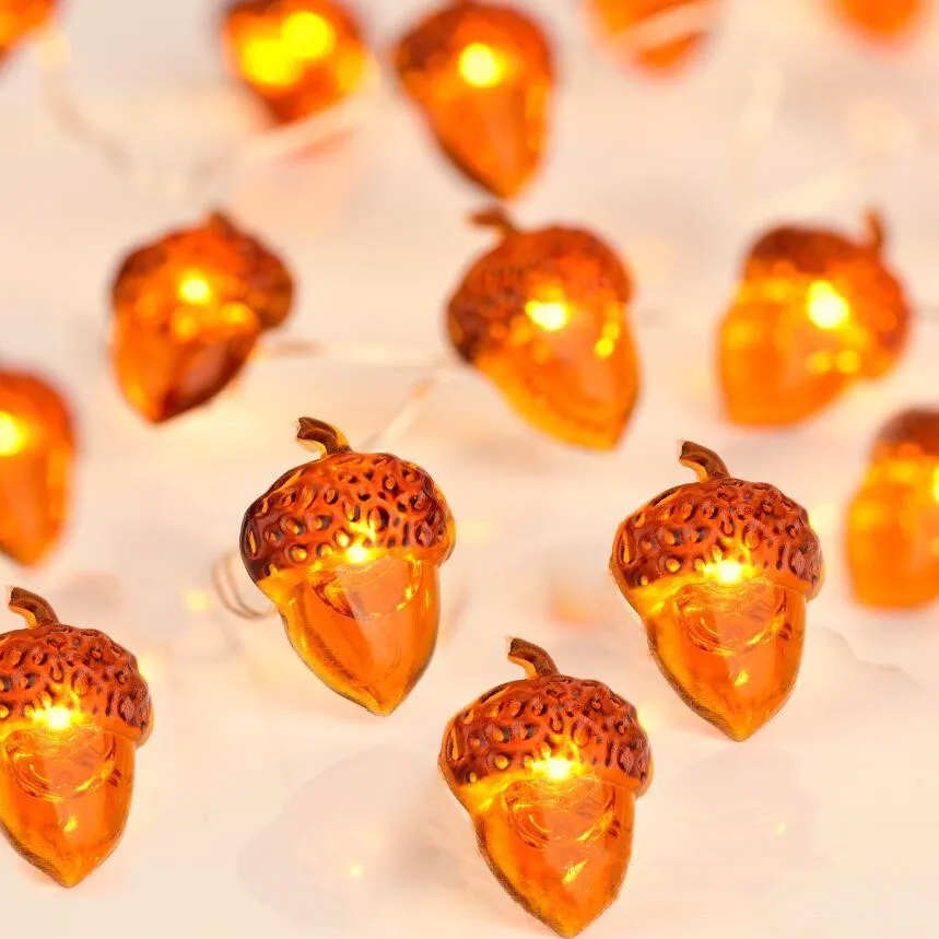 LED reťazové svetlá 20 LED diódy Acorn Lights Battery napájané girlandským medeným drôtom rozprávkové svetlá pre Deň vďakyvzdania jesenná spálňa domov