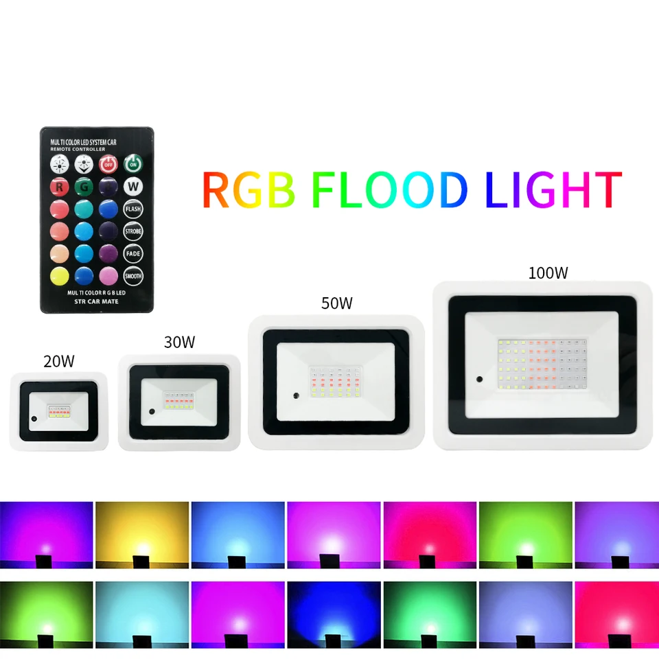 LED RGB povodňové svetlo 100 W 50W 30W 20W AC220V IP68 nepremokavé vonkajšie reflektor Spotlight Street Light LED projektor RGB reflektor