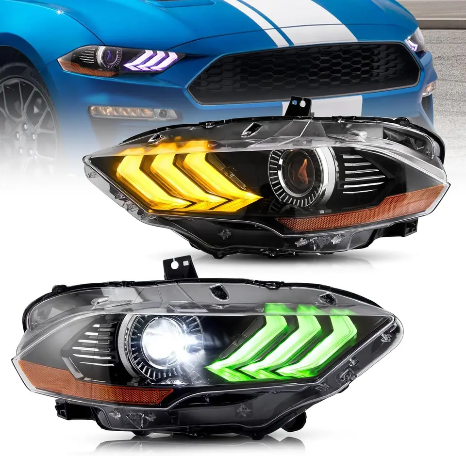 LED RGB svetlomety pre Ford Mustang 2018 2019 2020 2021 2022 (nie pre 2021 Mustang Mach-E) sekvenčný zákrutový signál s dvojitým lúčom šošovky