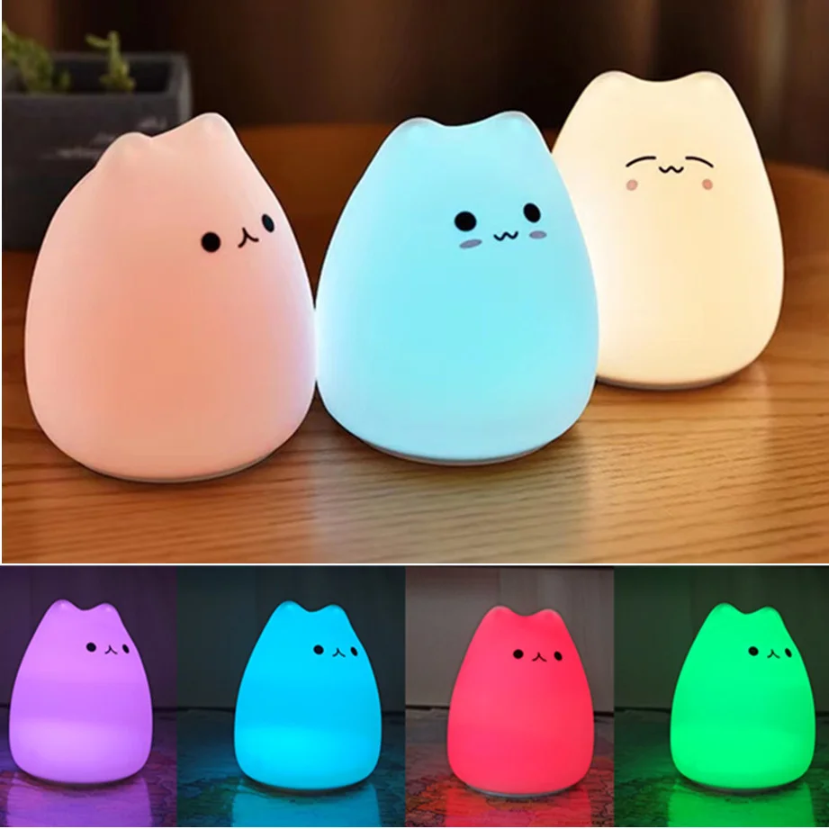 LED roztomilé nočné svetlo Cat Silikone Animal Light Touch Sensor