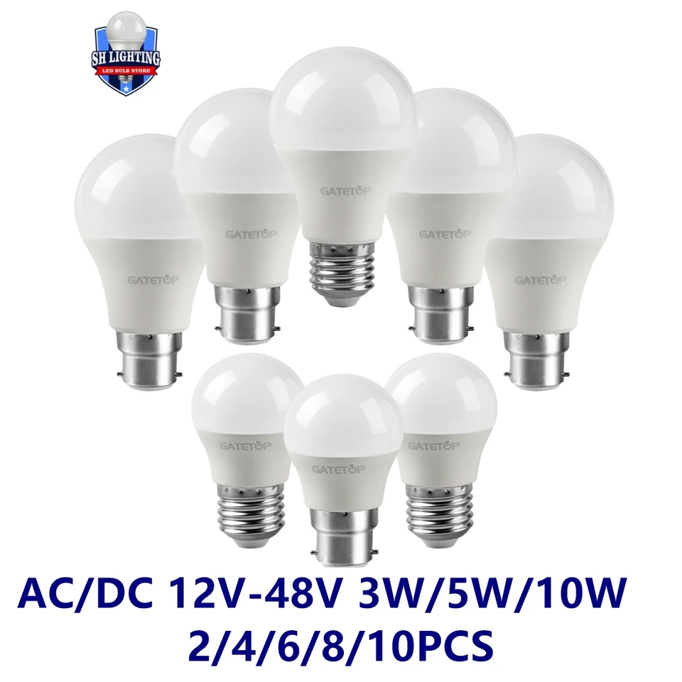 LED s nízkym napätím žiarovky AC/DC12V 24V 36V 48V E27 B22 10W Bombilla pre solárne LED žiarovky 12 V 12 V LIGHGAGE SLEPTAGE SLEPTING