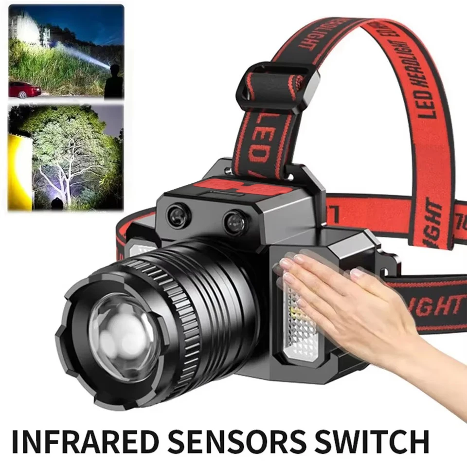 LED snímací senzor Senzor USB nabíjateľný inteligentný displej Silné svetlo vonkajšie vodotesné kempingové svetlom baterky
