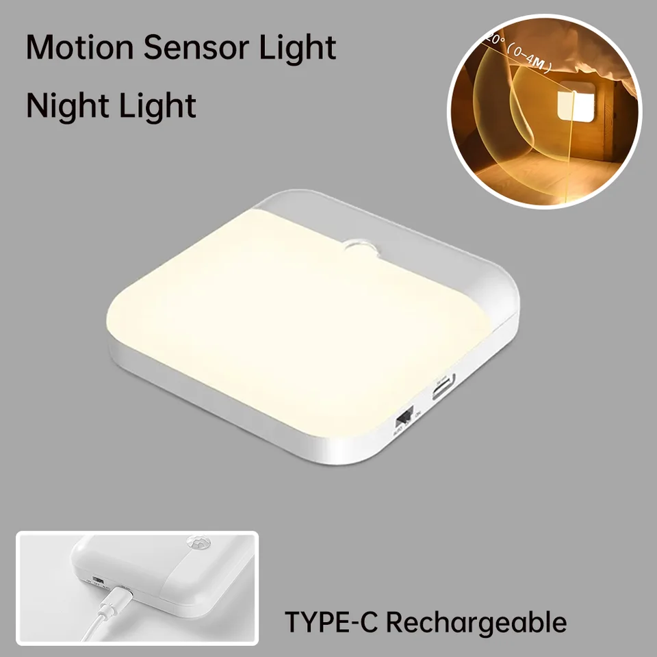 LED snímač snímača LED Wireless LED nočné svetlo typu C Nabíjateľné nočné svetlo skrinky šatníkové lampa schodiska pre kuchyňu LED