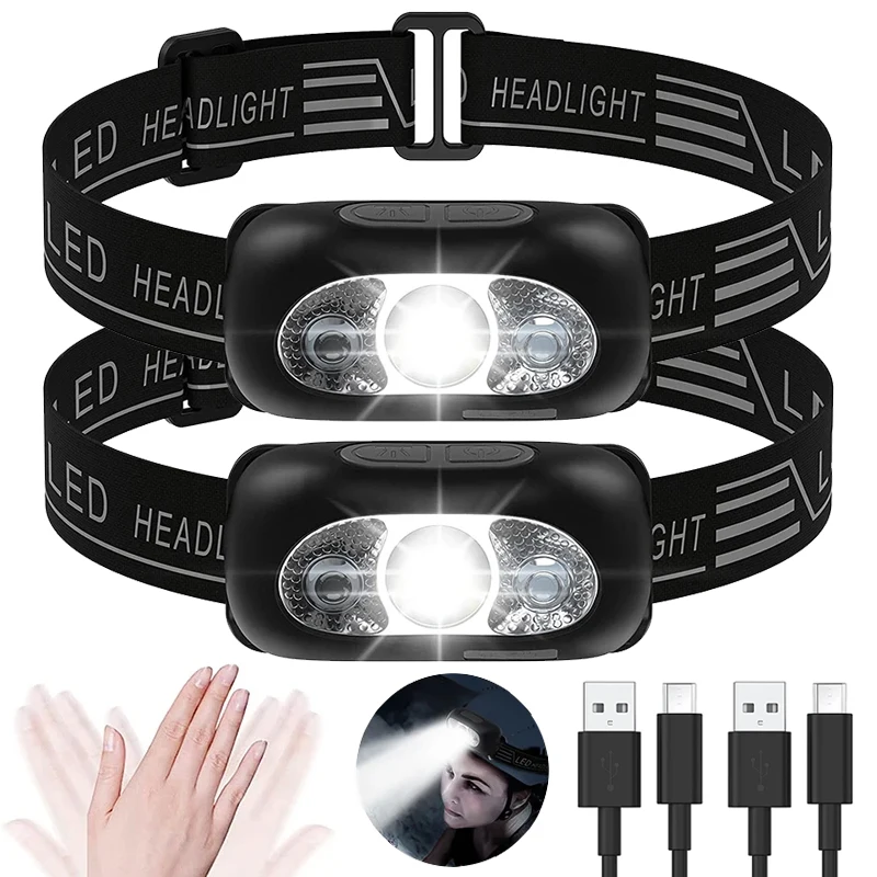LED snímač svetlomety vodotesné pracovné svetlo USB Nabíjateľné svetlomet Super svetlé baterky pre vonkajšie rybárske kempingy