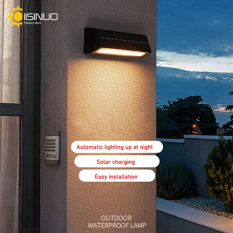 LED solárne vonkajšie nástenné žiarovky vodotesné 8W záhradné dekorácie lampy hore a dole osvetlenie pre verandu COORTYARD BALKONY Záhradná trávnatá lampa LAMP