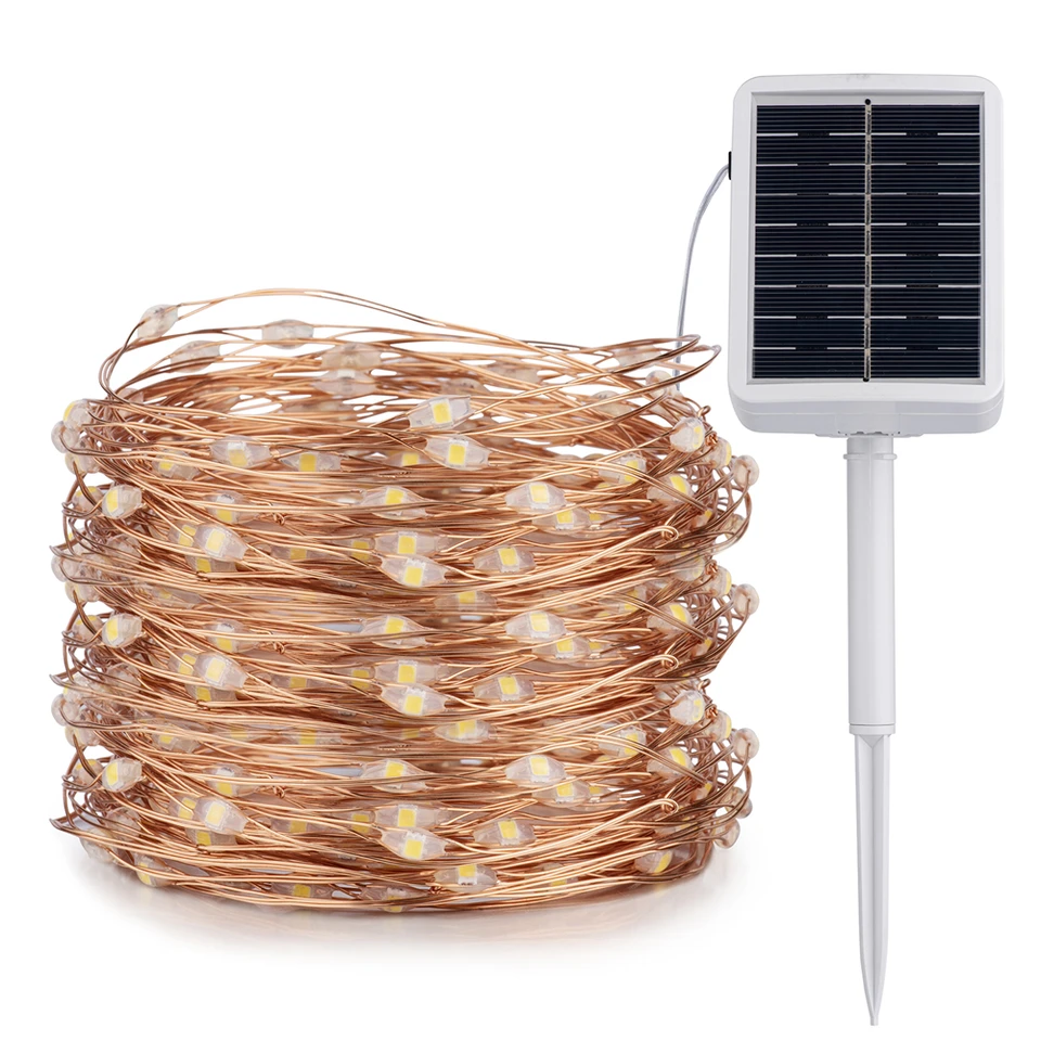 LED solárne vonkajšie vonkajšie IP65 vodné strunové svetlá s Li-Battery pre záhradnú dekoráciu/svadobnú večierok/sviatok/vianočný vencový ventilátor