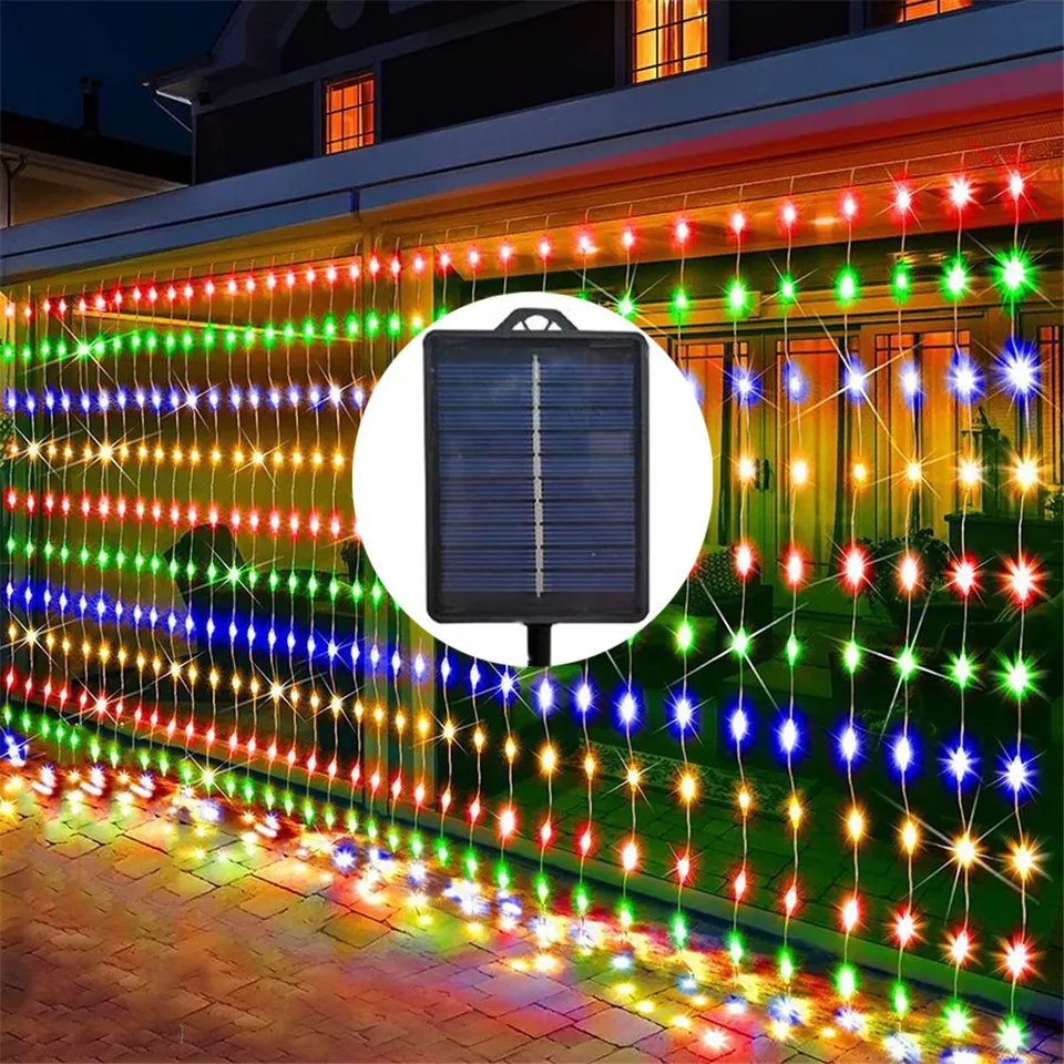 LED solárne záclony strunové svetlá vonkajšia lampa solárne svetlá girlandy na záhradnú párty terasa terasa kemping dekor vianočné