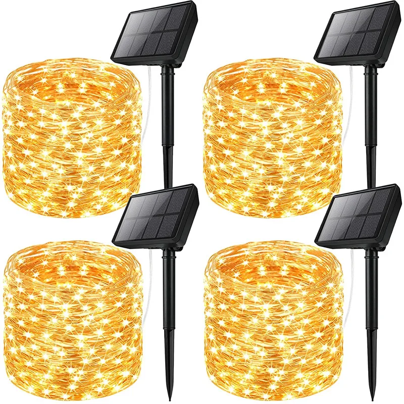 LED solárne šnúry rozprávkové svetlo vianočné svetlá 32 m 22 m 7m 300/200 LED medený drôt vianočné vianočné sviatky LAMP