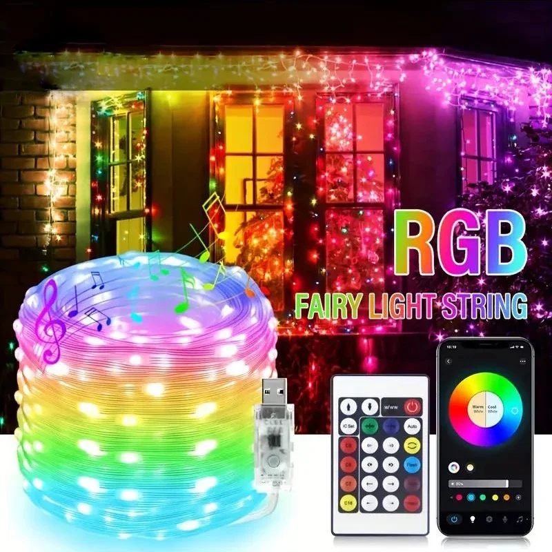 LED string Light Bluetooth Fairy Light USB 5V 20M 10M 5M 5M DreamColor Music Sync Party Garland Decor