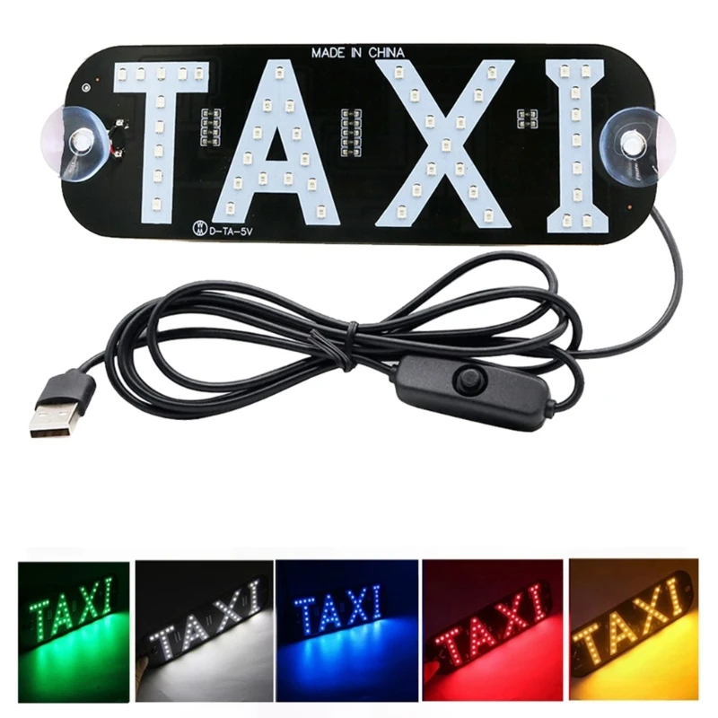 LED svetelné značky pre auto, nálepky na nárazníky Taxi Sign Svetlo čelné sklo, nálepky na nálepky s nálepkami s prísavkami USB