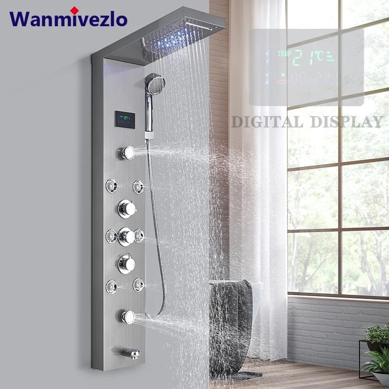 LED svetlo kúpeľňa sprcha faucet set LED zrážky sprchovací panel Systém vane Mixér kohútika masáž kohútika Teplota obrazovky
