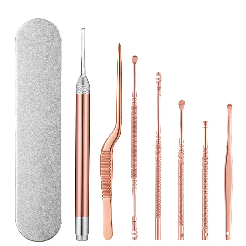 LED svetlo zberače EarPick Remover Curette Curette Ear Cleaner Spoon Spoon Nose Care Wax Booger čistenie pinzet