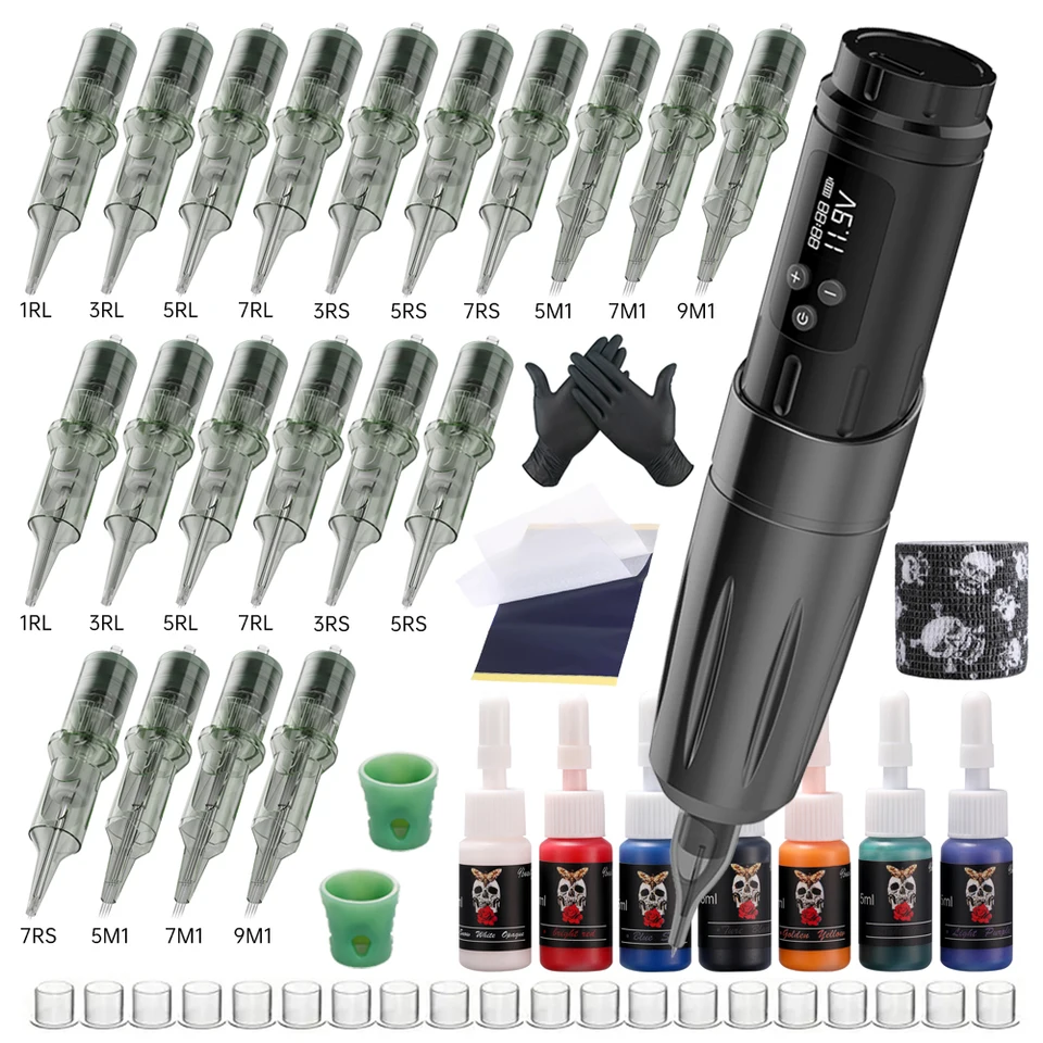 LED tetovacie strojové súpravy Tattoo Power Pen pero s kazetami ihly trvalý make-up stroj pre tetovací začiatočníci umelca