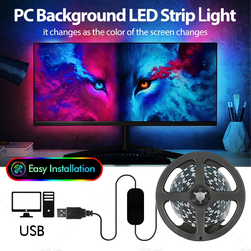 LED USB počítačová stripovacia obrazovka Synchronizácia Zadné svetlo Bar RGBIC DREN Color