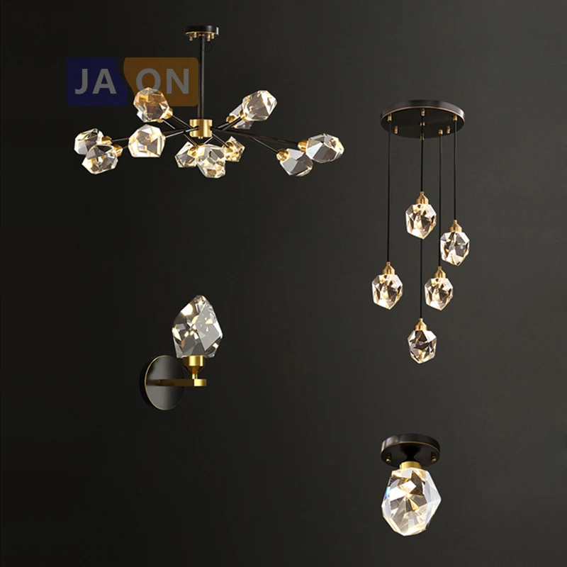 LED čierne zlato kryštálové meďné závesné žiarovky Lustrové osvetlenie Luster odpruženie svietidla lampa pre jedáleň
