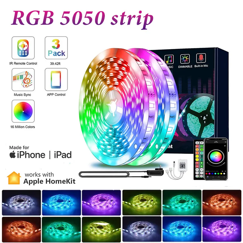 LED ľahké pásky LED stena LED stena Svetlo USB Ribbon RGB 5050 SMART WIFI 20 metrov ľadová šnúra farebné deti do miestnosti