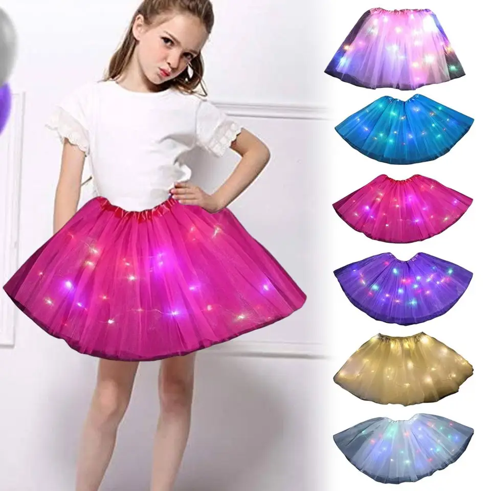 LED žiariace dievčatá tutu sukne s neónovým svetlom žiara princezná baletná pódium Dance krátke šaty pre deti kostým rozprávky gif d6v5