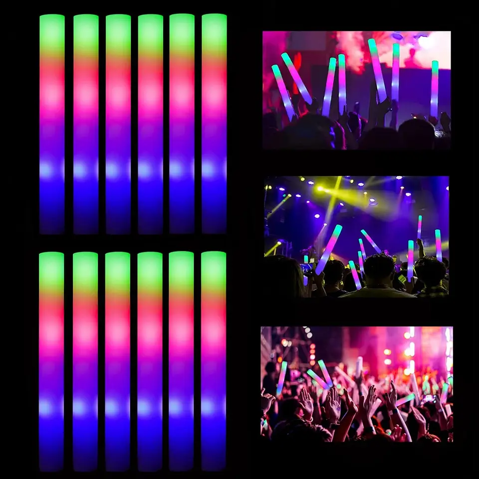 LED žiariace palice Hromadné farebné RGB Glow Foam Stick na vianočné narodeniny svadobná žiara v Dark Party Dodávky