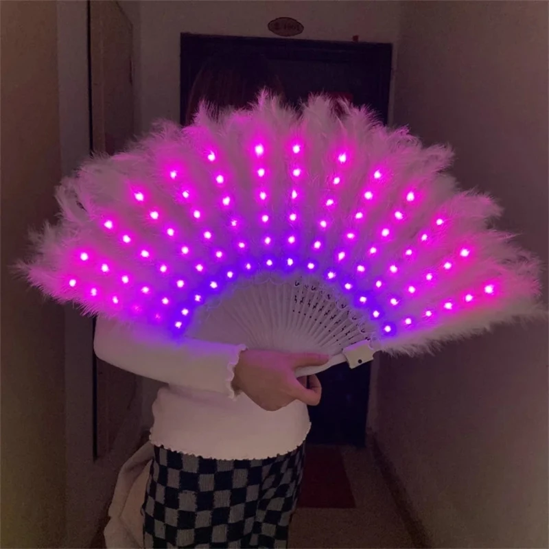 LED žiariace ventilátor RGB meniteľné perie skladací ventilátor tancujúci ľahký nočný fluorescenčný bar LED lampa ventilátora pre nočné kluby Svadba večierky