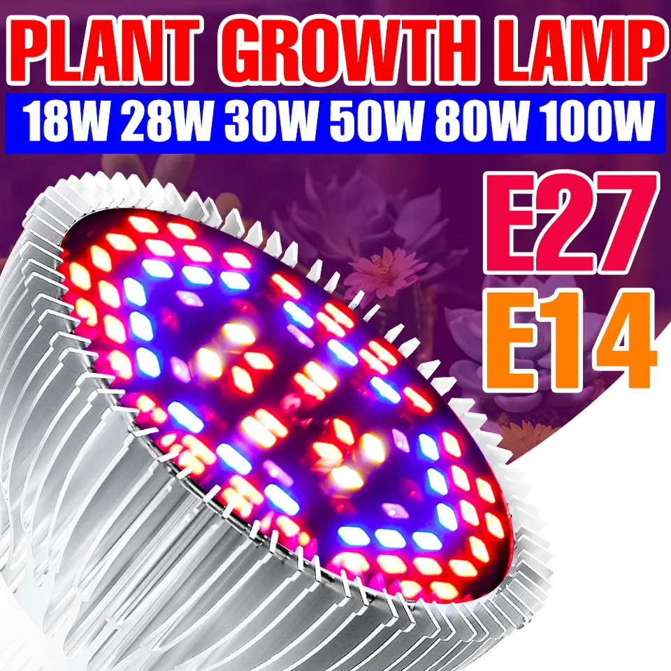 LED žiarovky E27 E27 Plant Light 220V Full Spectrum Phytolamps E14 Hydroponický fitolampy 18W 28W 30W 50W 80W 100 W 100W Indoor Seeds Lamp