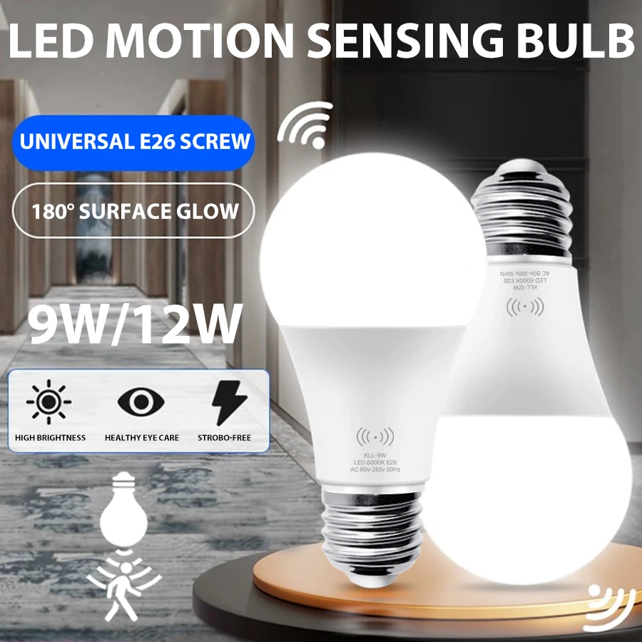 LED žiarovky s pohybom LED žiarovky12W detektor pohybu automaticky aktivované bezpečnostné osvetlenie pre vonkajšie/vnútorné garážové verandové schody terasa