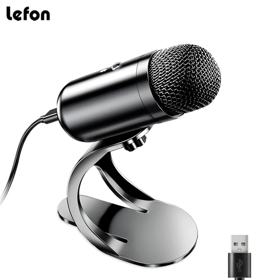 Lefon Professional USB Microfone Plug & Play Condenter Nahrávanie mikrofónu pre počítačový notebook YouTube Streaming Podcasting