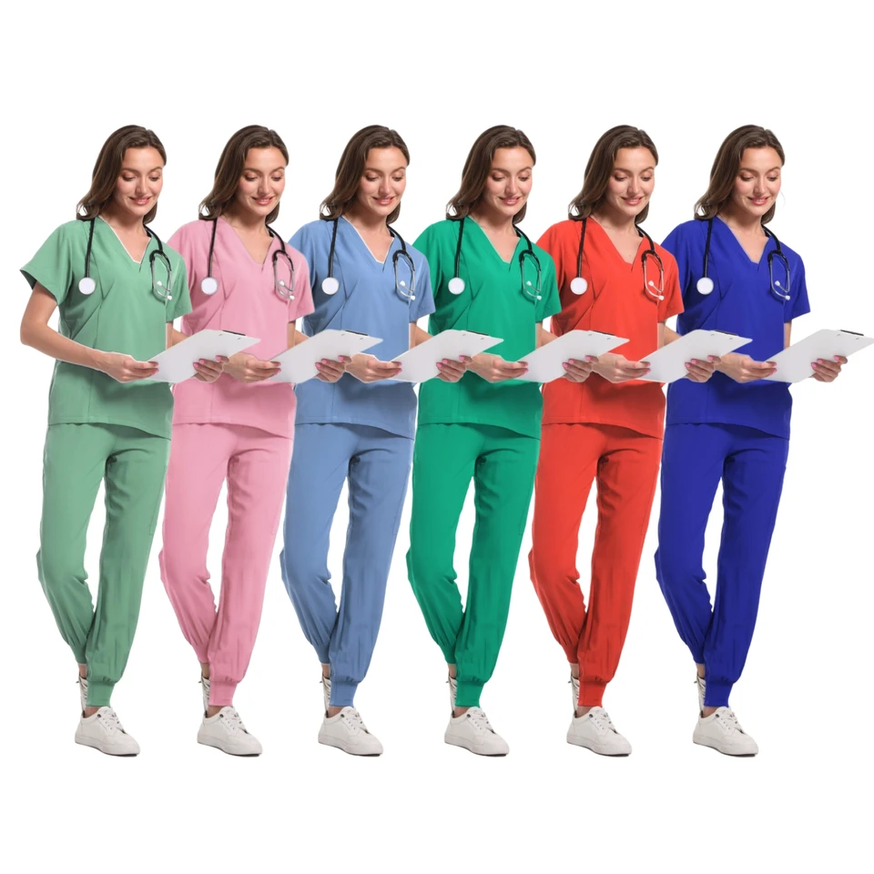 Lekárske uniformné čistiace prostriedky súpravy klasické plné farby ošetrovateľské šaty nemocničné príslušenstvo Pet Grooming Lekárska kozmetická salón Salon Scrub Uniforma