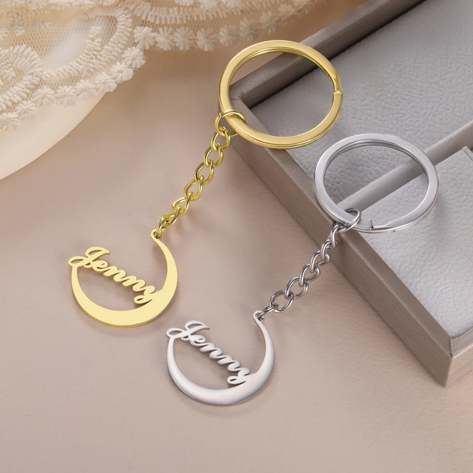 Lemegeton Custom názov Mesiac Keychain z nehrdzavejúcej ocele Trend Trend Personalizované kľúče reťaze