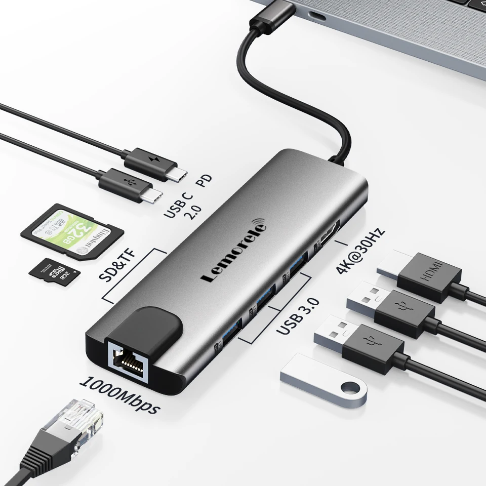 Lemorele dokovacia stanica USB C Hub 4K 60 Hz USB C až HDMI 1.4 RJ45 PD Adapter pre MacBook iPad Pro Air M1 PC USB C Splitter