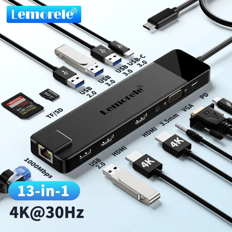 LEMORELE TC100 USB C HUB USB 3.0 Dokka