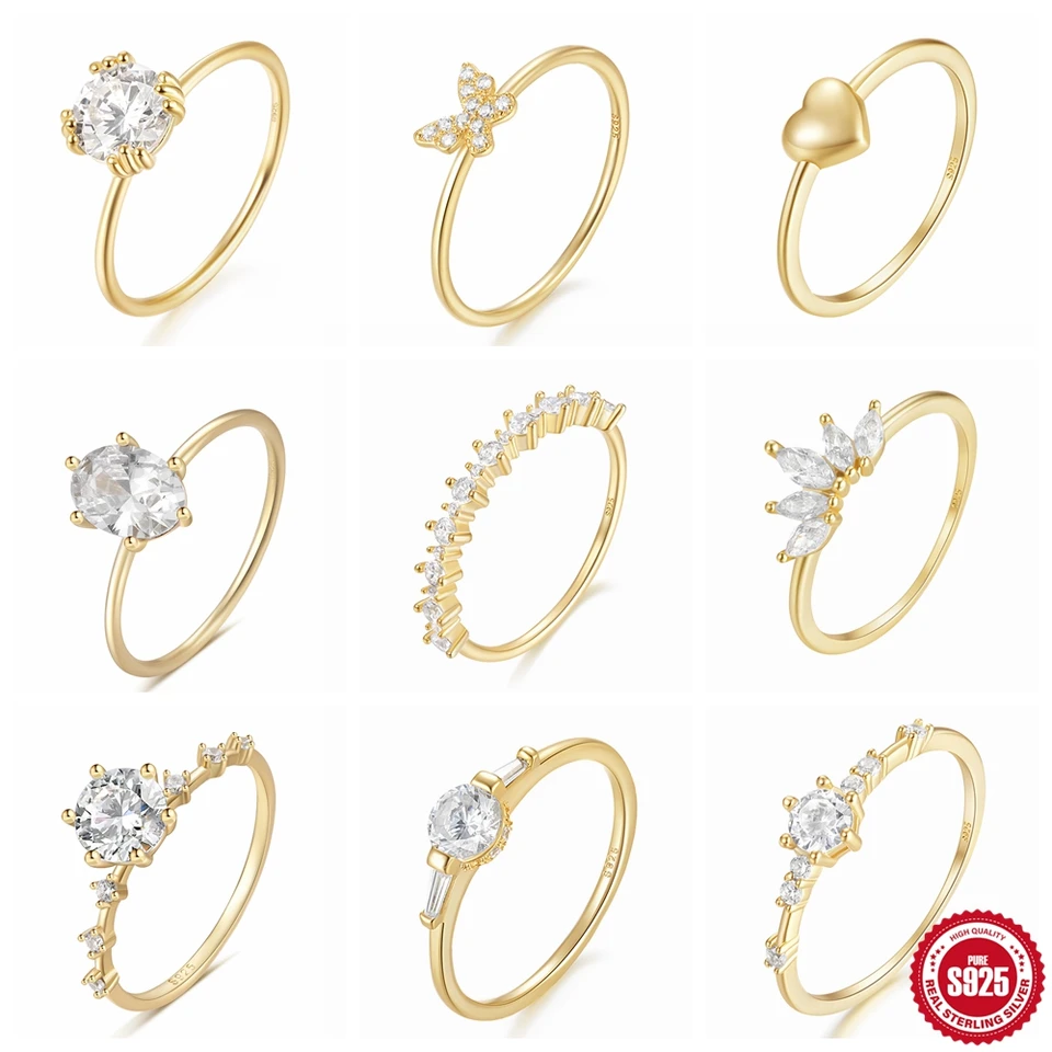 Lennik 100% Plata 925 Sterling Silver Rings for Women Zirkón Vykladaný stohovací prsteň Nevesta jemné šperky na výročie svadby