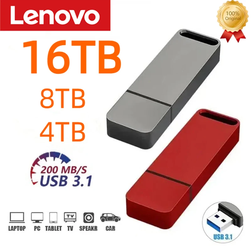 Lenovo Original USB 3.1 Flash Drive 16TB Vysokorýchlostný prenosový pera 2TB Veľká kapacita nepremokavých skladovacích zariadení Počítač