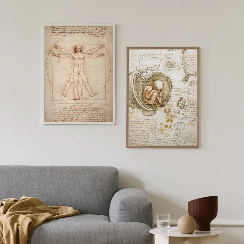 Leonardo da vinci rukopis Vitruvian Man Plagáty Plagáty mapa imola nostalgickej historickej nálepky dekoratívna maľba