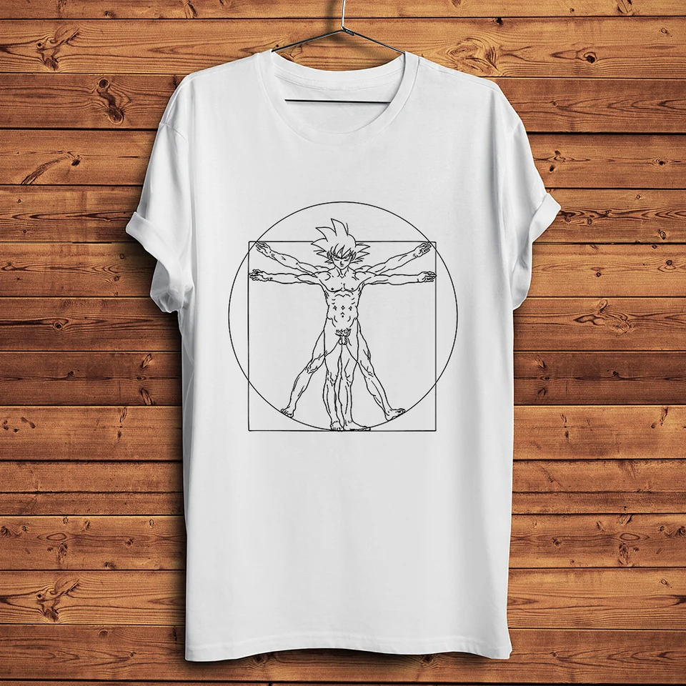 Leonardo da Vinci, Uomo Vitruviano Proporcia, Funny Anime T košeľa, Muži nové biele príležitostné, Cool Geek Streetwear Tričko
