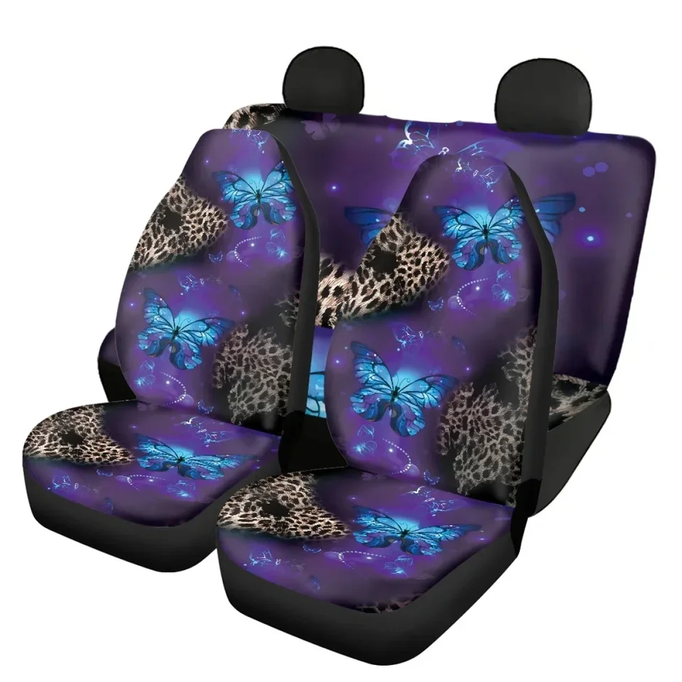 Leopard Butterflies Autosed Sedadlá súprava pre ženy Universal Fit SUV Truck Sedan Sedan Elastický predný zadný kryt sedadla Auto