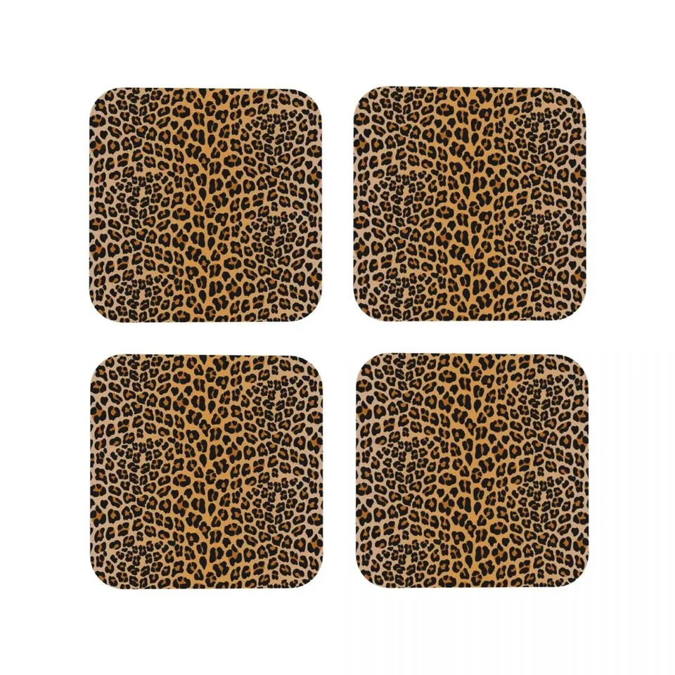 Leopard tlač Coasters Coffee Mats Set zo 4 prestieraných pohárov Cup Dočet a príslušenstvo vankúšiky pre domácu kuchyňu jedálenský bar