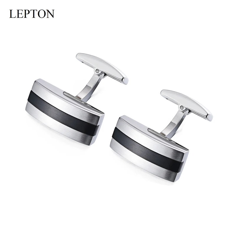 Lepton Silver & Black Color CuffLinks Matte z nehrdzavejúcej oceľovej manžety pre pánske obchodné obchodné otcov