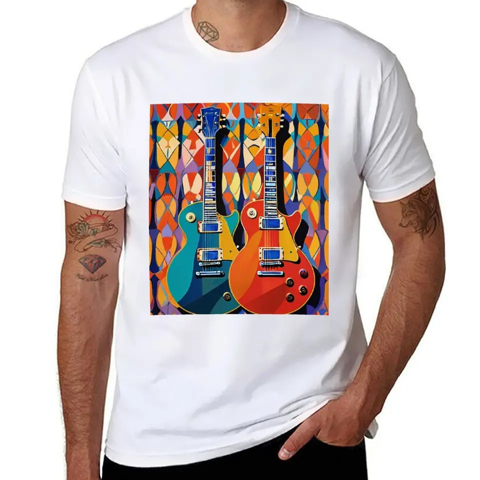 Les Paul Gitars Art Deco Tričko Tričko pot Graphic T tričko Vintage zviera Prinfor Pre chlapci obyčajné tričká muži