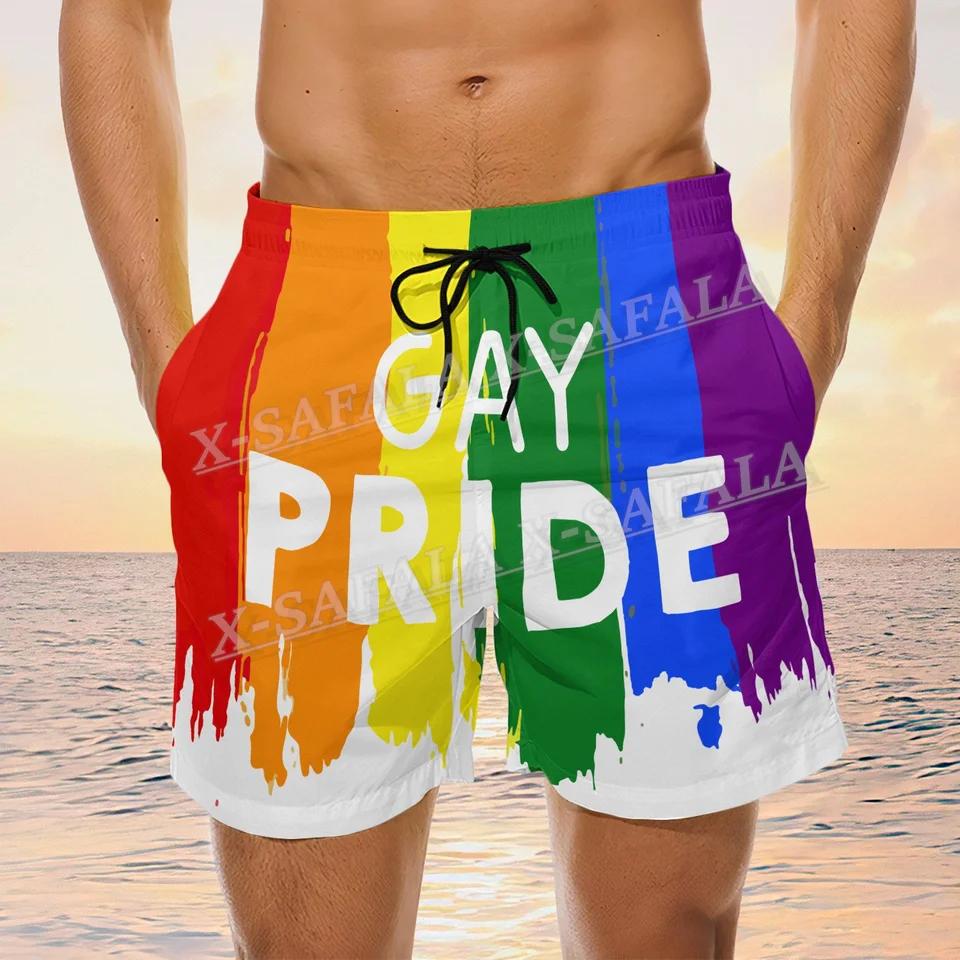 Lesbická dúhová lebka pery hrdý kúpalisko Summer Seaside Gay Beach Shorts Pánske kraťasy Polovičné nohavice lýtka-9