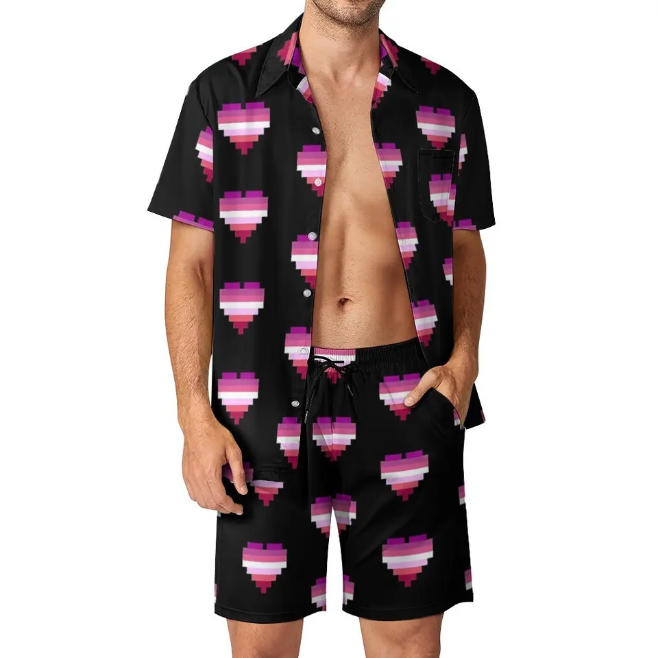 Lesbická pýcha vlajka Pixel Heart Gamer Garbing darček lesbická pýcha Vlajka Pixel Heart Gamer Birthday Darček_41576583 Pánsky plážový oblek pán