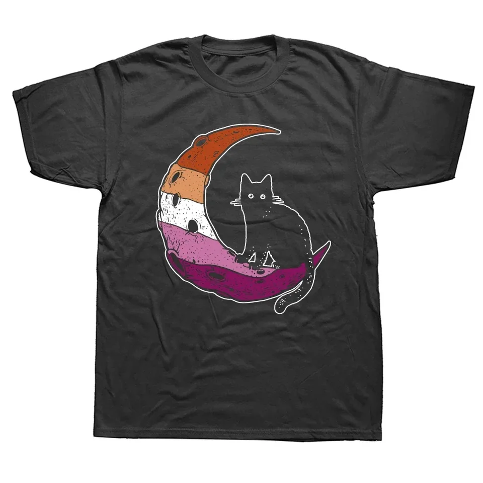 Lesbický mesačný priestor čierna mačka pýcha vlajka Lgbt gay tričko Grafické bavlnené ulice Streetwear s krátkym rukávom narodeniny darčeky Tričko Men