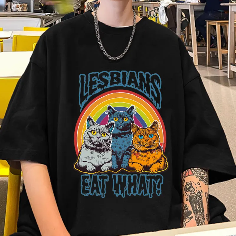 Lesbičky jedia to, čo vintage tričko vtipné s krátkym rukávom tričká Men Dámske leto móda ležasná nadmerná bavlnená tričko muža muž