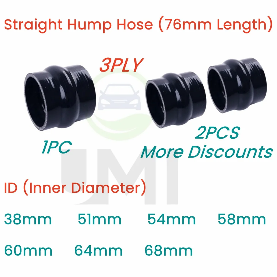 Lesk Čierna rovná hadica hadica silikónová chladivo medzikulovacia kvapalina ID rúrky ID 38 mm 51 mm 54 mm 58 mm 60 mm 64 mm 68 mm 1pc alebo 2ks